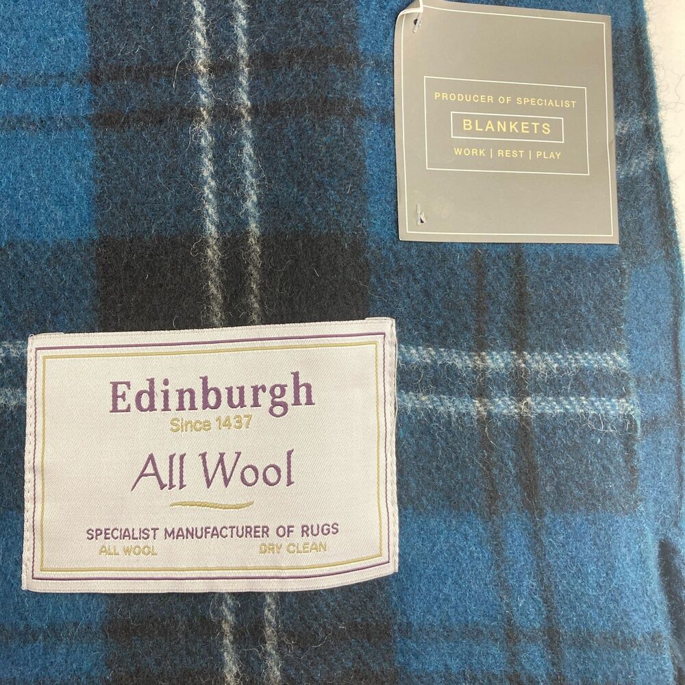 Edinburgh All Wool Blanket Throw Ramsay Blue Tartan Plaid Scotland 60x70